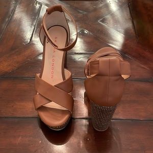 Brown Leather Platform Sandals, Size 9